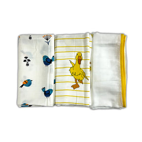 Duck, Bird & Classic White Swaddle Set | Pack Of 3 | 90 x 90 cm