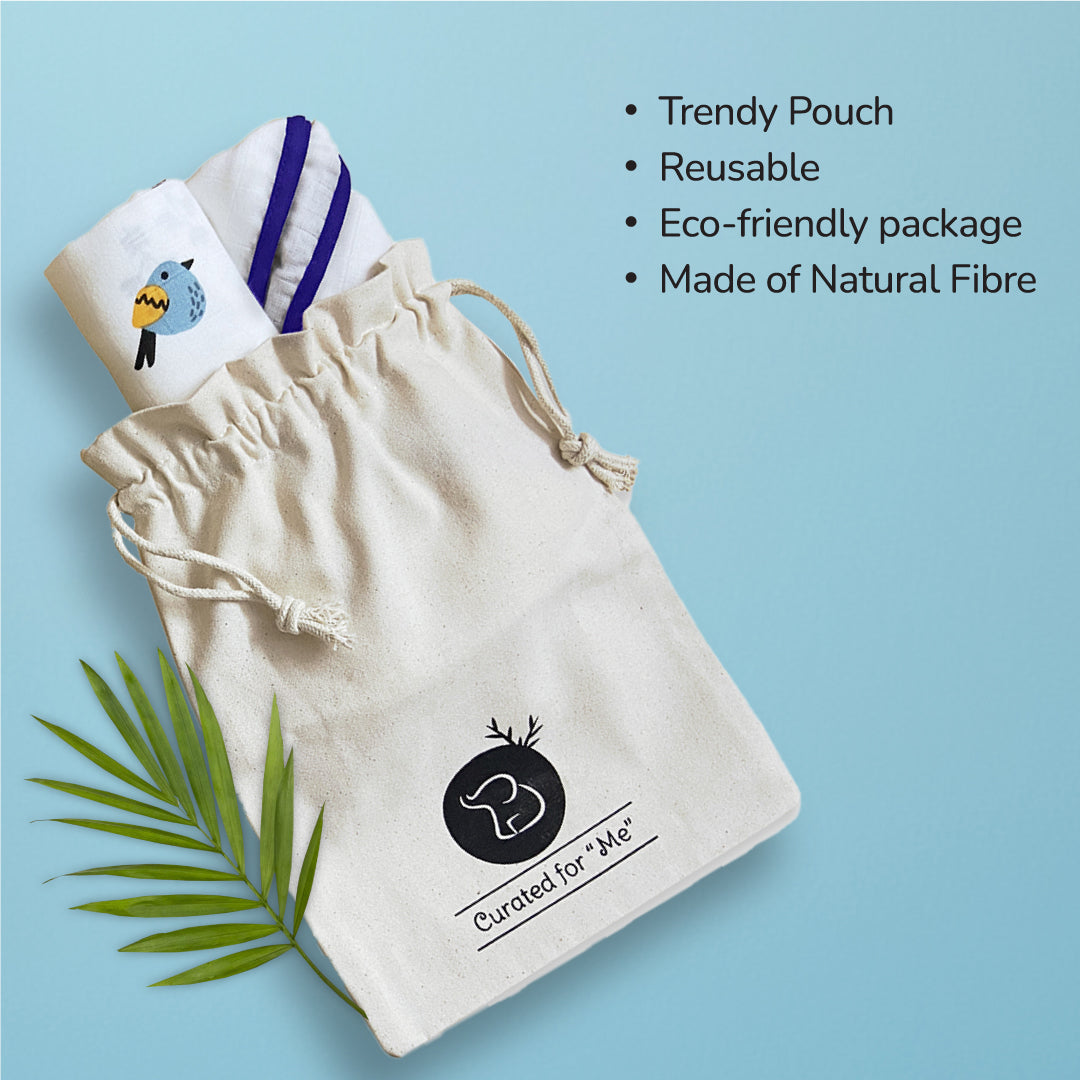 Tweeting Bird & Classic White Baby Swaddle Set | Pack Of 2 | 90 x 90 cm