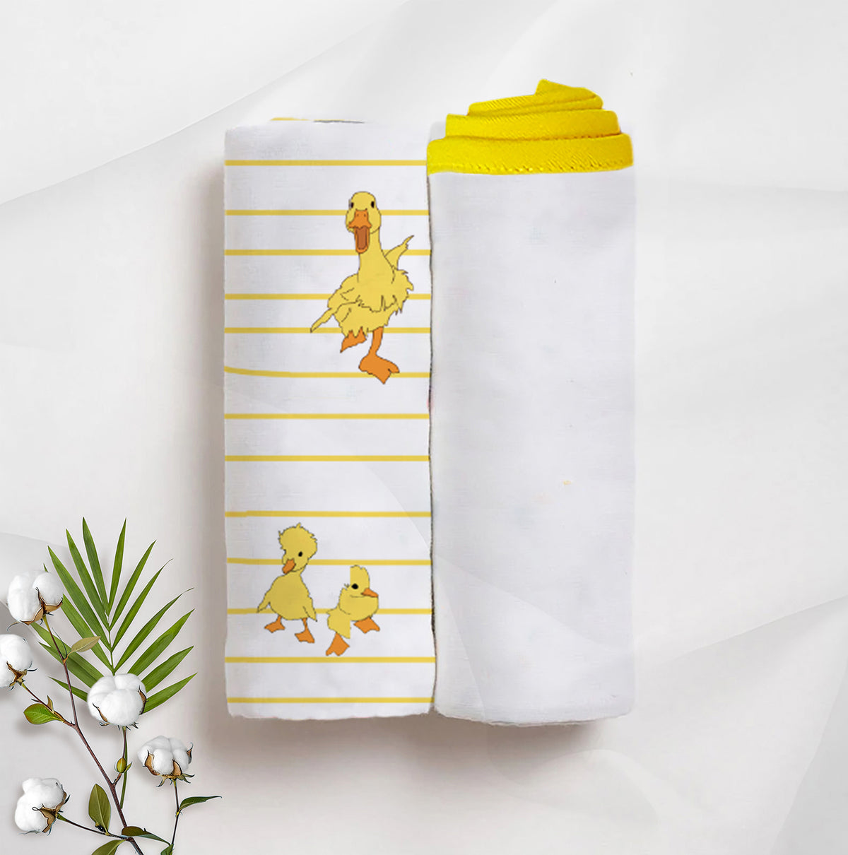 Dancing Duck & Classic White Baby Swaddle Set | Pack Of 2  | 90 x 90 cm