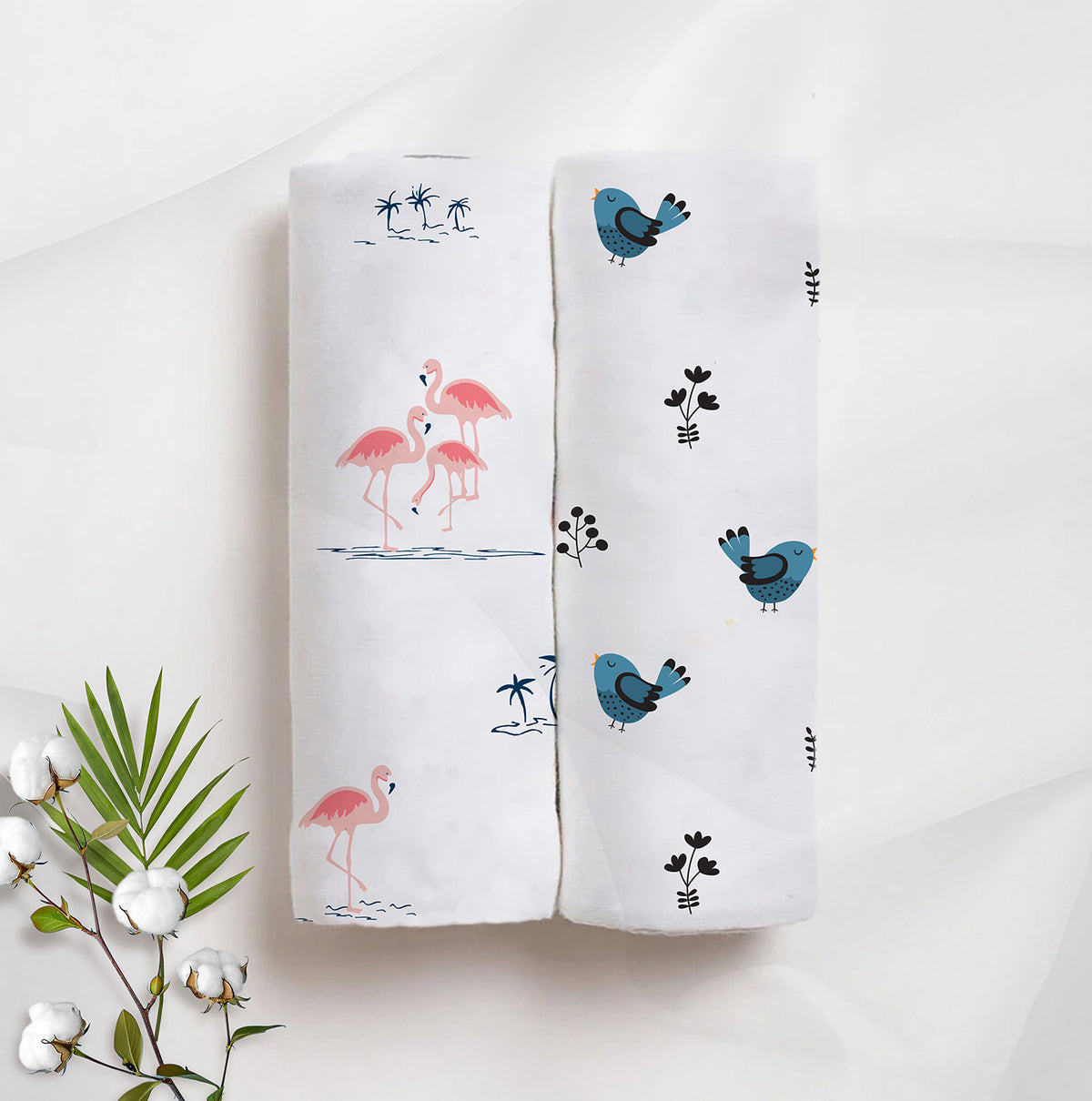 Fab Flamingo & Tweeting Bird Bamboo Swaddle Set | Pack Of 2 | 90 x 90 cm