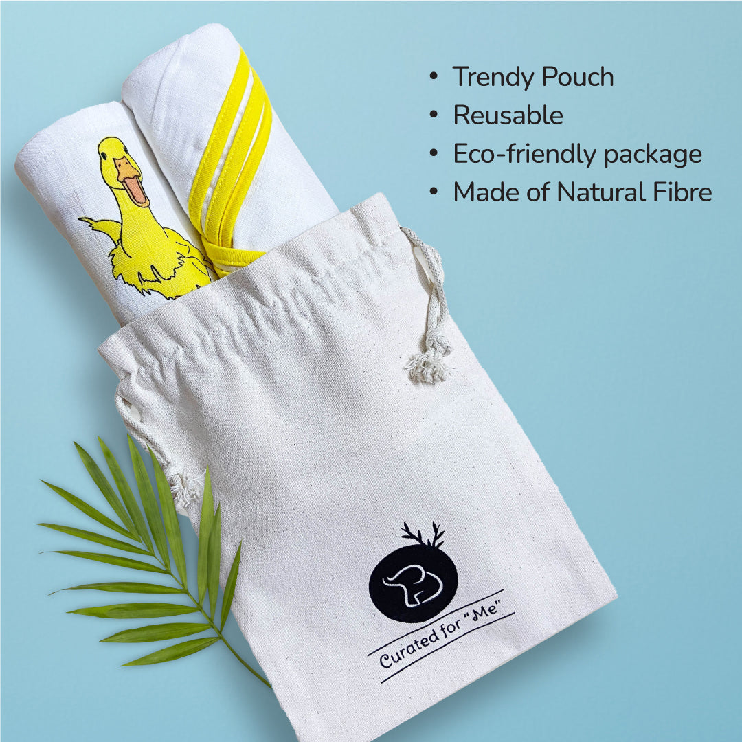 Dancing Duck & Classic White Baby Swaddle Set | Pack Of 2 | 90 x 90 cm