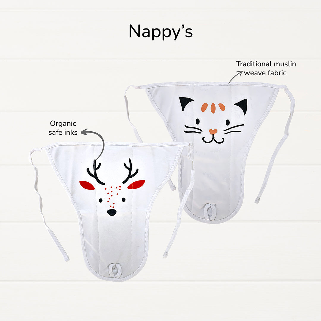 Neonatal Essentials - (set of 7) variant 1: Onesie - 1kresent koala + 2 Nappy +1 mint green CBM +1 KK bib+ blue Dry mat