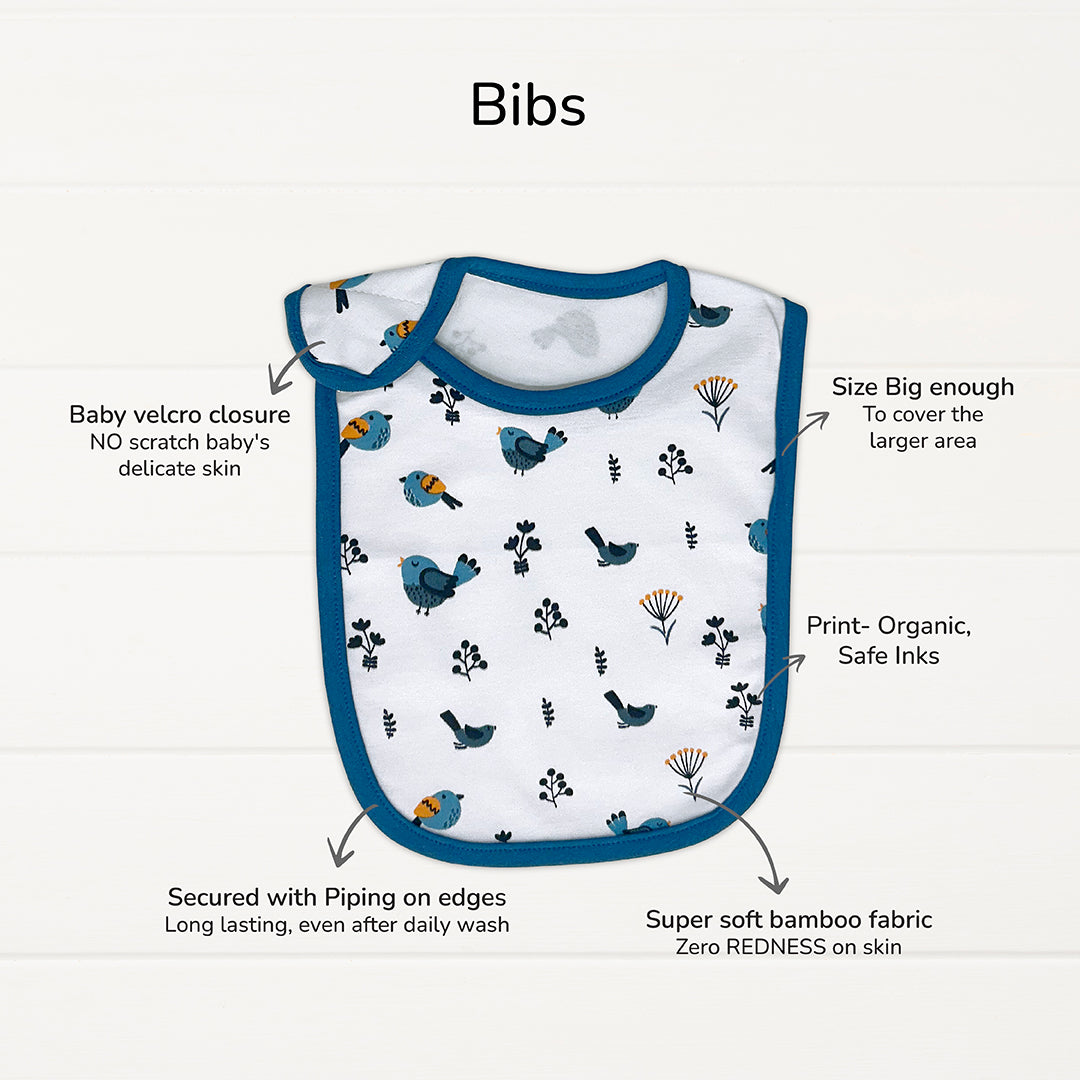 QUICK - Baby Essentials (set of 7)- Peach Jhabla + Peach Legging+ New Panda CBM + 1 Bib- Bird + Orange Drymat