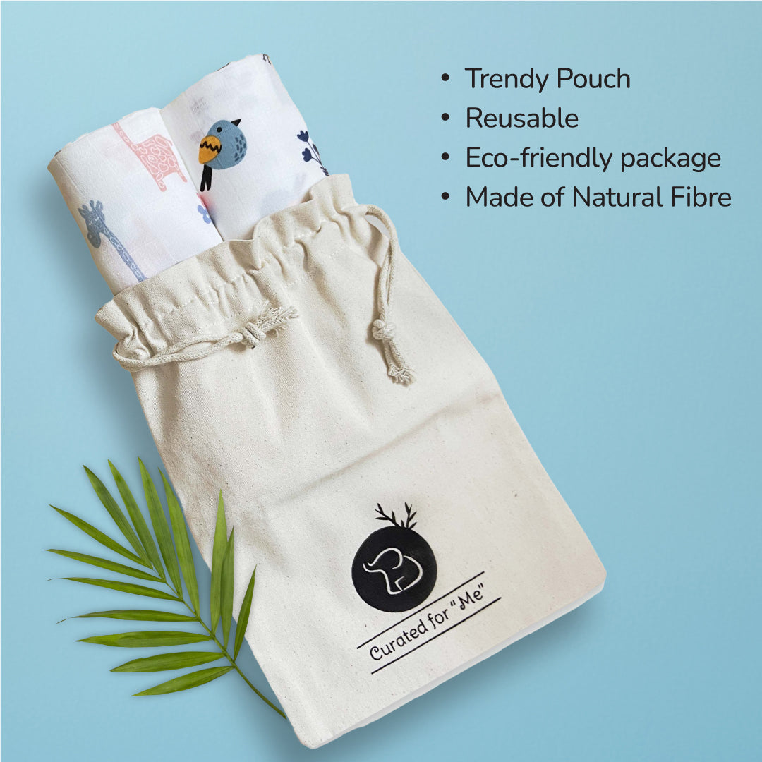 Lanky Giraffe & Tweeting Bird Bamboo Swaddle Set | Pack Of 2 | 90 x 90 cm