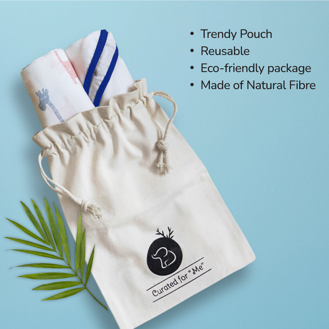 Lanky Giraffe & Classic White Baby Swaddle Set | Pack Of 2 | 90 x 90 cm