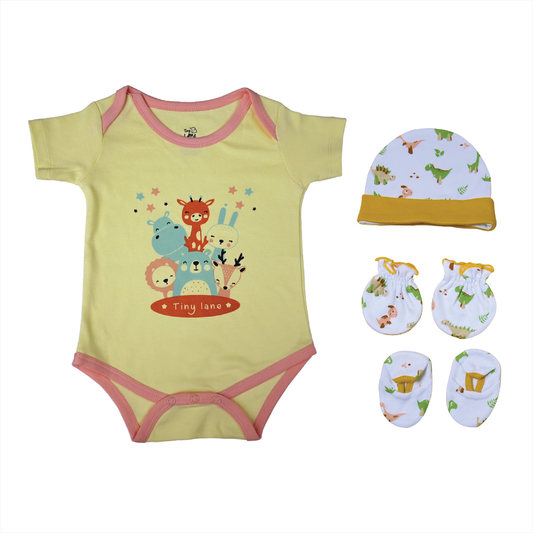 Jolly Ride Baby Onesie, Dino Cap, Bootie & Mitten Set