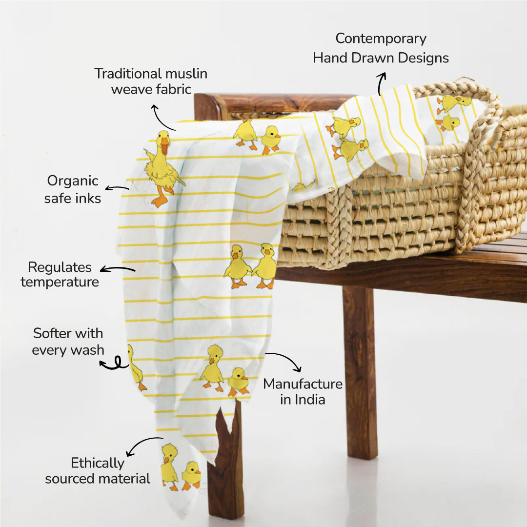 Dancing Duck & Classic White Baby Swaddle Set | Pack Of 2 | 90 x 90 cm