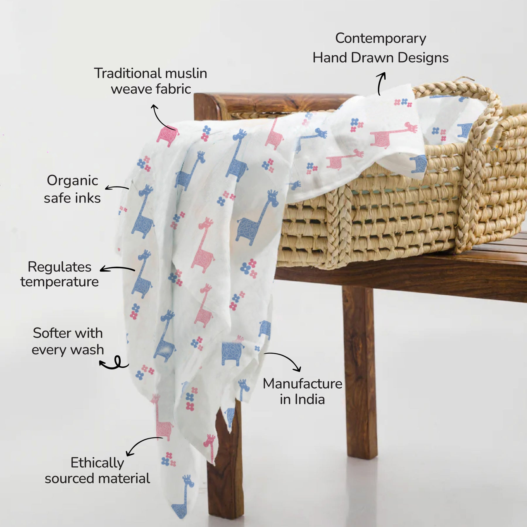 Lanky Giraffe & Tweeting Bird Bamboo Swaddle Set | Pack Of 2 | 90 x 90 cm
