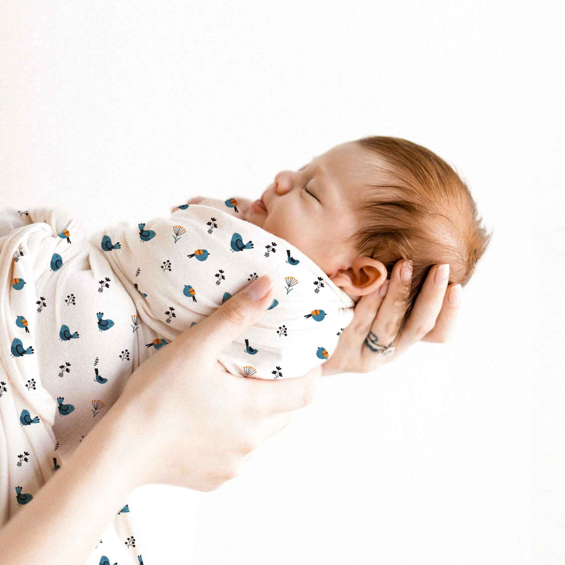 Tweeting Bird & Classic White Baby Swaddle Set | Pack Of 2 | 90 x 90 cm