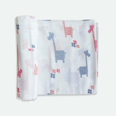 Organic Bamboo Baby Swaddle Set | Pack Of 3 | Giraffe+Flamingo+Sheep | 90 X 90 Cm