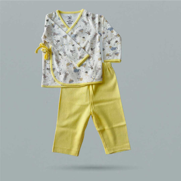 Organic Newborn Baby Clothing Set | Circus Jhabla, Lemon Yellow Legging, & Jungle Bib
