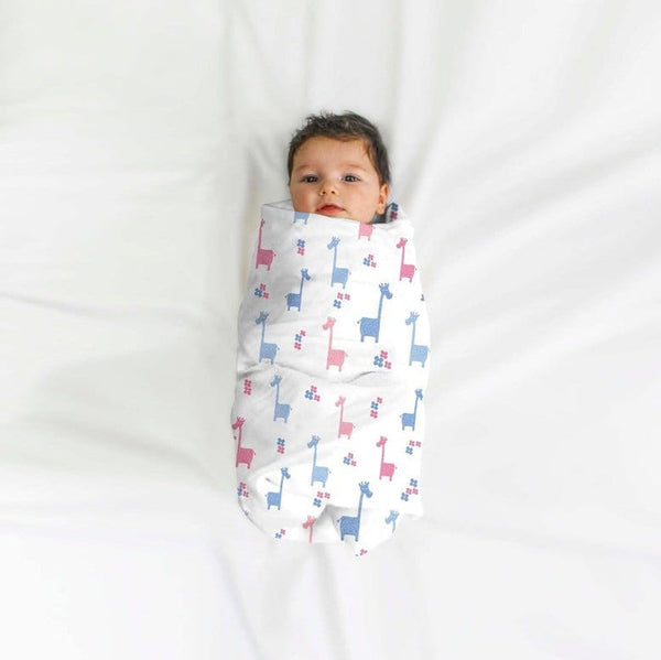 Organic Bamboo Baby Swaddle Set | Pack Of 3 | Giraffe+Flamingo+Sheep | 90 X 90 Cm