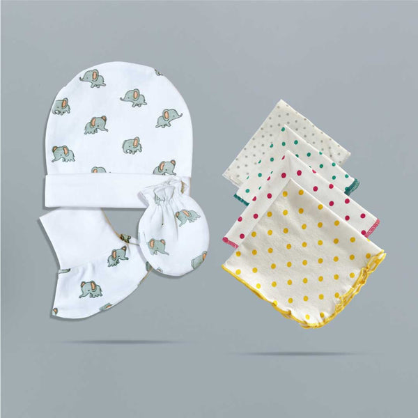 Tinylane Super Soft Baby Essentials Combo - Cap, Booties, Mittens & Baby Washcloths/Napkins