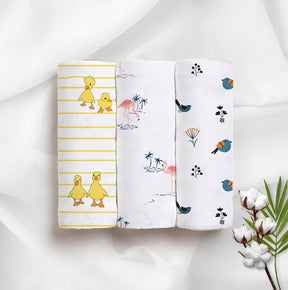 Bird+Duck+Flamingo Baby Swaddle Set | Pack Of 3 | 90 X 90 cm
