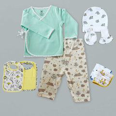 All In One Baby Minty Gift Set Pack Of 11 - Baby Vests, Pants, Bibs, Washcloths, Cap, Booties, and Mittens