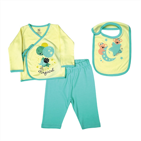Sunny Baby Clothing Set | Magical Flite Jhabla, Legging, & Krescent Koala Bib