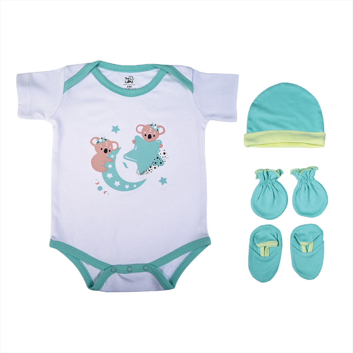 Krescent Koala Baby Onesie, Cap, Bootie & Mitten Set