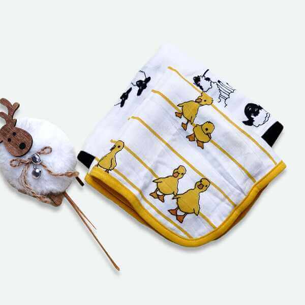 JUMBO GIFT PACK - All Baby Essential [pack of 12 pieces] (1 Peachy Skies Blanket, 1 Twigs Jhabla, 1 Duck Swaddle, 1 Plain Swaddle, 1 Bib, 1 set Elefantastic, & 1 Duck, 1 Sheep Washcloths)