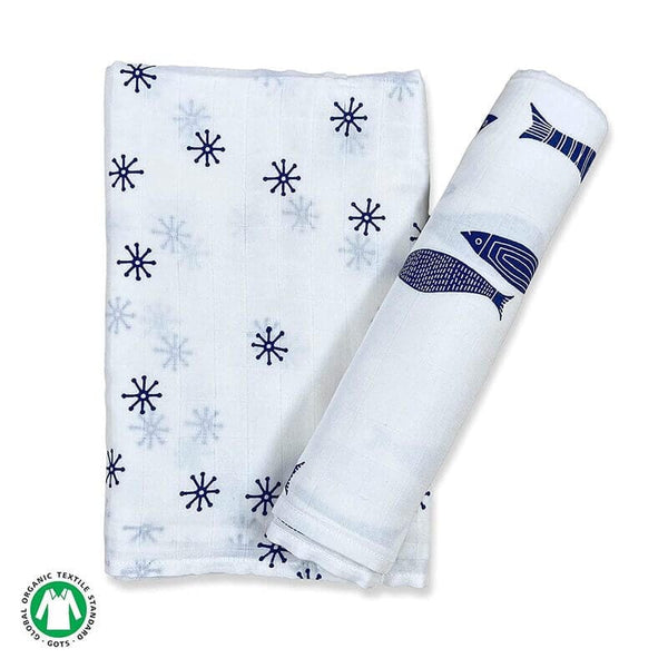 Indigo Aquarium & Indigo Flakes Combo Swaddles(120cmx120cm) - Pack of 2