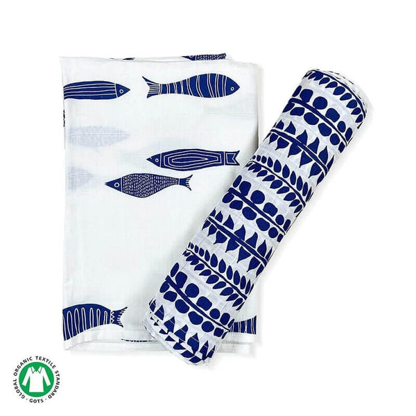 Indigo Aquarium & Indigo Ferns Combo Swaddles(120cmx120cm) - Pack of 2
