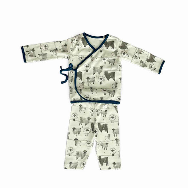 Organic Newborn Baby Clothing Set | Sheep Jhabla, Legging, & Bib