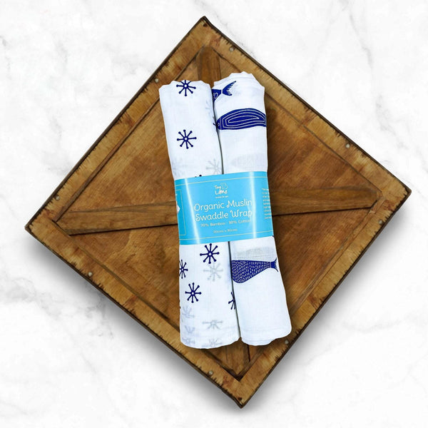 Indigo Aquarium & Indigo Flakes Combo Swaddles(120cmx120cm) - Pack of 2